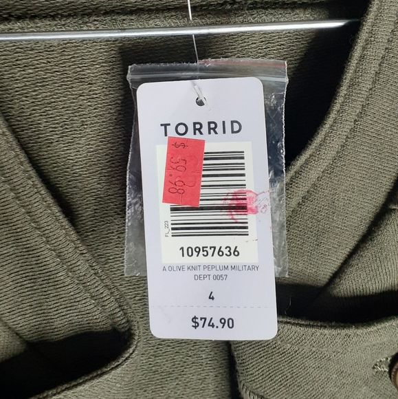 NEW Torrid 4X Olive Peplum Military Jacket - Picture 7 of 8